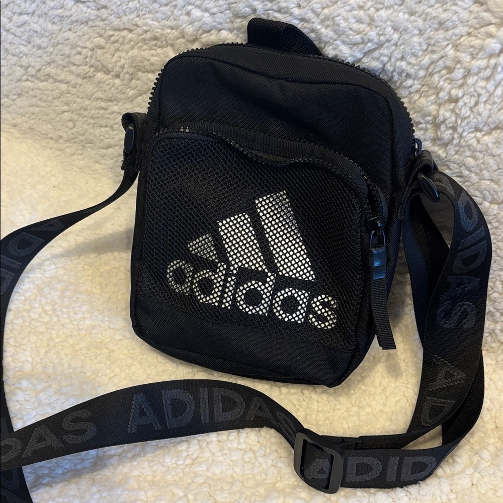 Adidas Unisex Black Cross Body Bag with White Logo